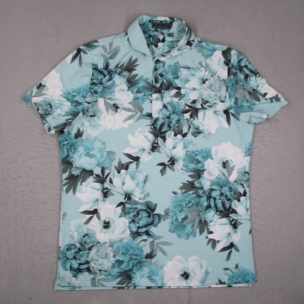 G/FORE Mens Peony Floral Golf Polo Shirt Marine Blue XL Read*